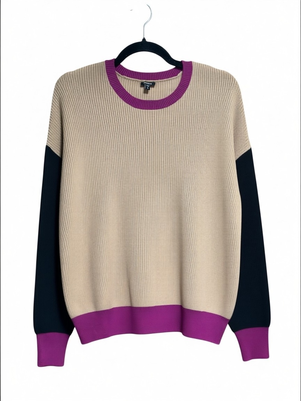 Express‎ Colorblock Sweater Size M Beige Black Magenta Preppy Chic EUC